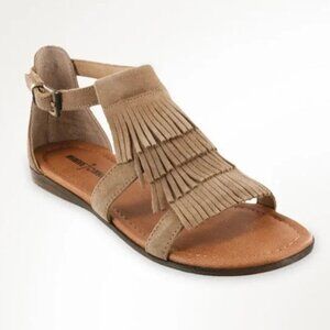 Minnetonka Soft Suede Fringe Taupe Boho Sandals Real Leather